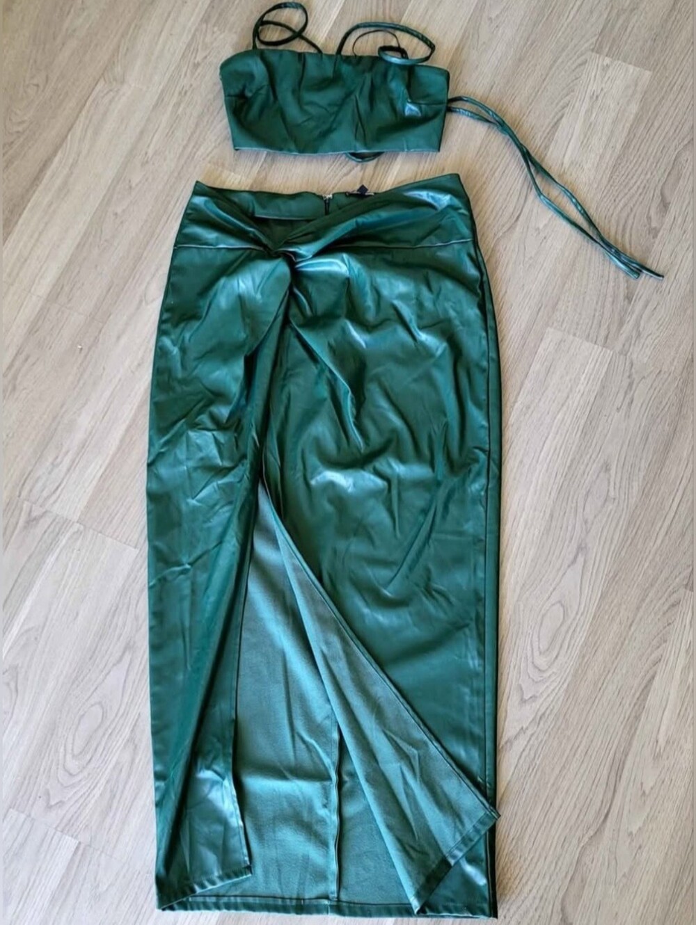 Fashion Nova Emerald Green Bandeau Top with High-Slit Wrap Sarong